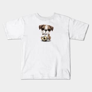 Cute British Bulldog Puppy With Football Soccer Ball Kids T-Shirt